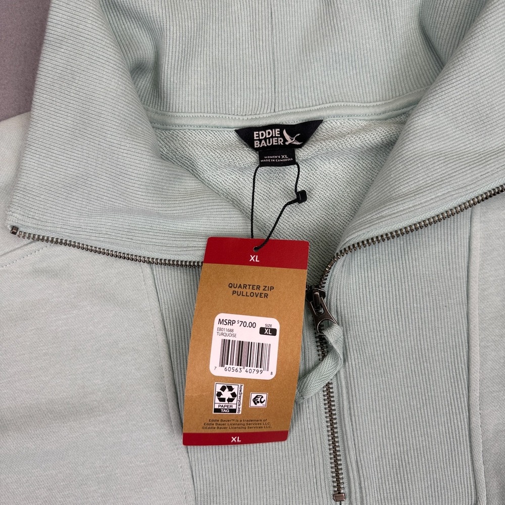 Eddie Bauer Women's Collared Quarter Zip Casual Pullover Sz XL Turquoise NWT - Picture 6 of 14